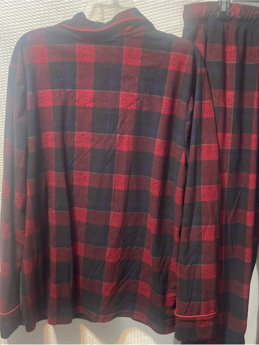 Cuddl Duds Men’s XL Pajama Set Red Black Buffalo Plaid Button-Up 2 Piece